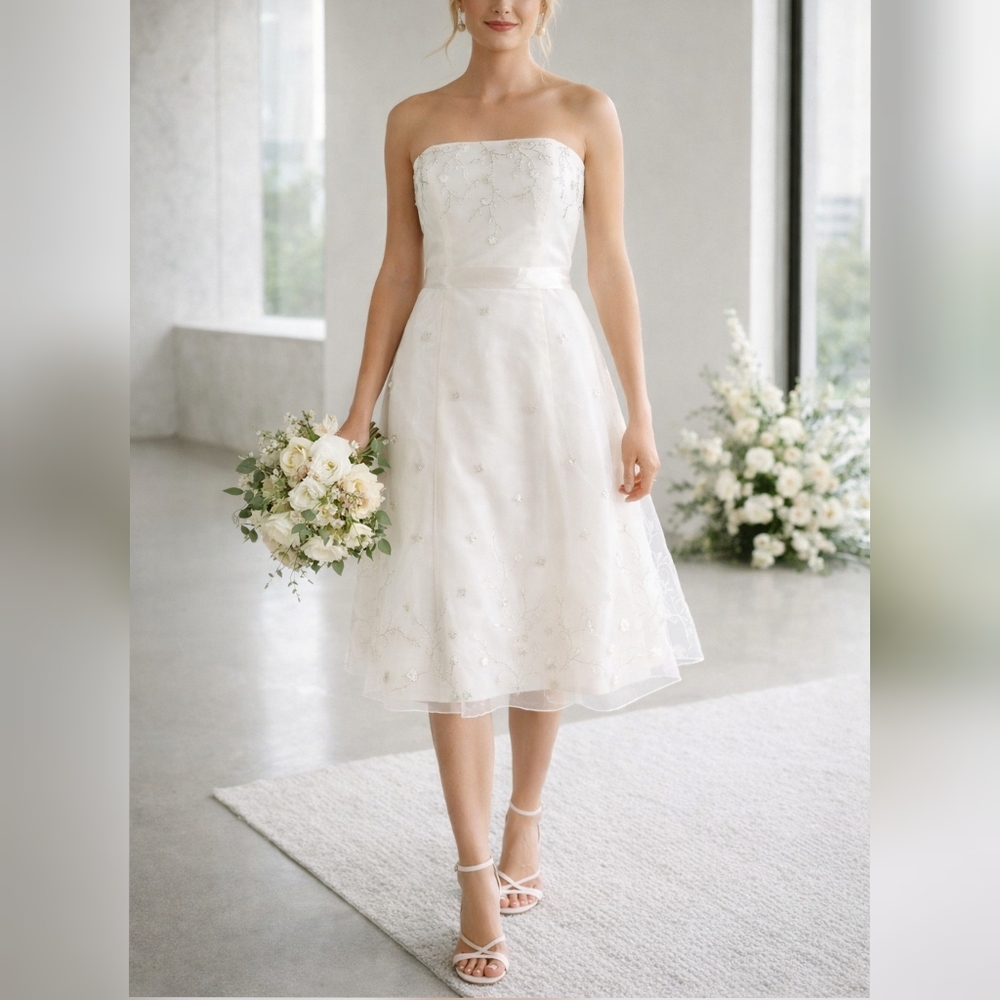 Galina Style VW8897 Ivory Beaded Organza Short Wedding Dress sz 10